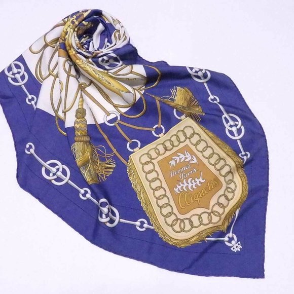 Auth HERMES Carre 90 Cliquetis Scarf Blue/Multicolor 100% Silk - Picture 5 of 12